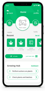 Home page of Cannabud.ai's mobile app, an extension of our Cannabis Software for remote cannabis operation management.